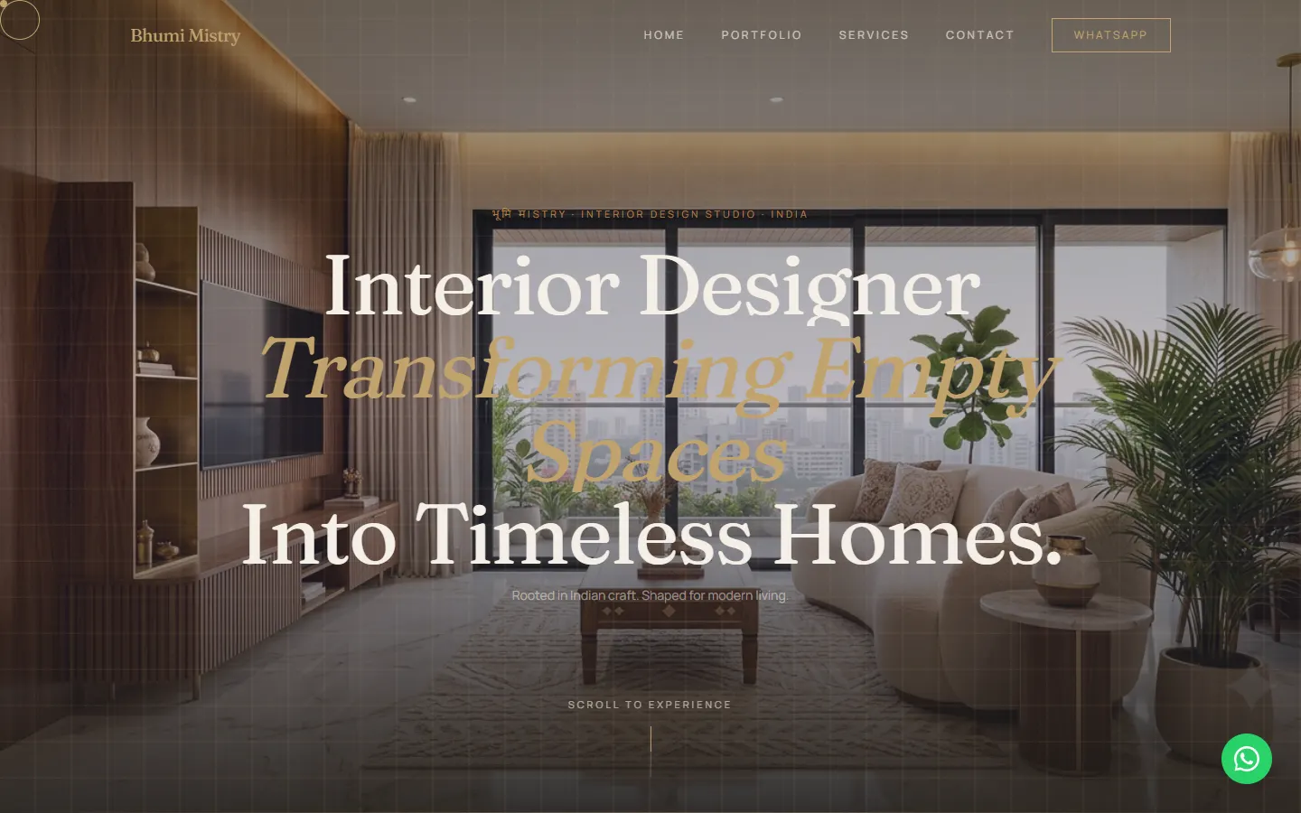 Bhumi Mistry — luxury interior studio website built by TheBombayCoder